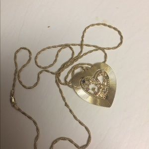 14k Vintage 31” necklace heart family tree pendant